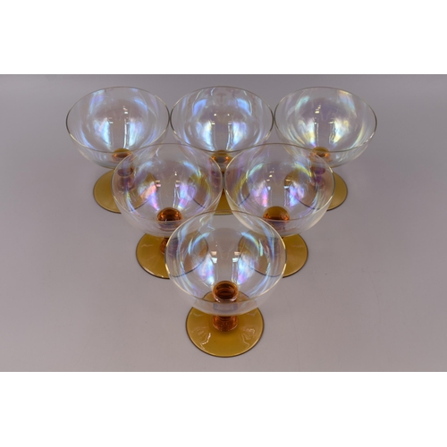 265 - Set of 6 Vintage Bohemia Czech Yellow Coupe Martini Glasses