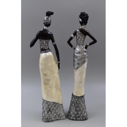 317 - Pair of Decorative African Maasai Lady Figurines with Diamante and Mother Of Pearl Dresses 15