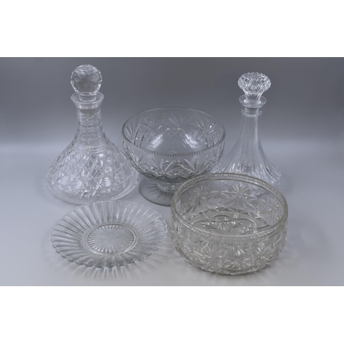 355 - Selection of Crystal including Decanters, Footed Bowl and Plate