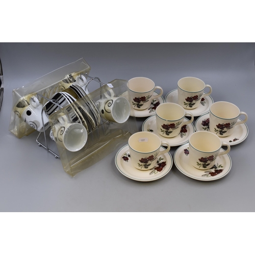 361 - New Eight Piece Cup and Saucer Set with Stand and Six Cups & Saucers (Slightly A/F)