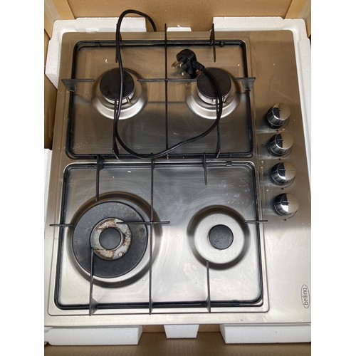 484 - Belling gas hob, BEL GHU 602GC Sta. In working condition with instruction manual, one knob has a sli... 