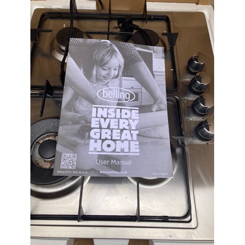 484 - Belling gas hob, BEL GHU 602GC Sta. In working condition with instruction manual, one knob has a sli... 