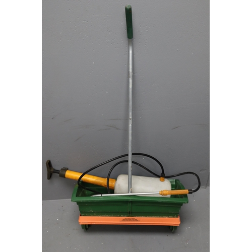 607 - Evergreen Maxi lawn seed spreader and a pump powered weed killer spray gun