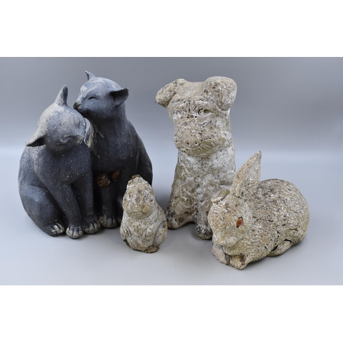 705 - Selection of Vintage Garden Ornaments to Include Dog, Two Rabbits and Cats (A/F)