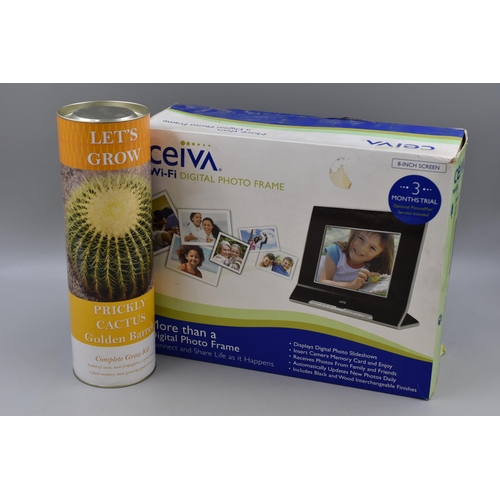 725 - Ceiva Wi-Fi Digital Photo Frame and Prickly Cactus Golden Barrel Complete Grow Kit