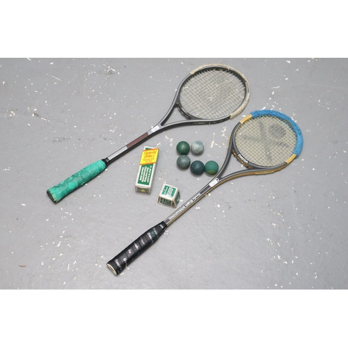 751 - Two squash racquets, Omega Goudie and Concept 1000, comes with squash balls