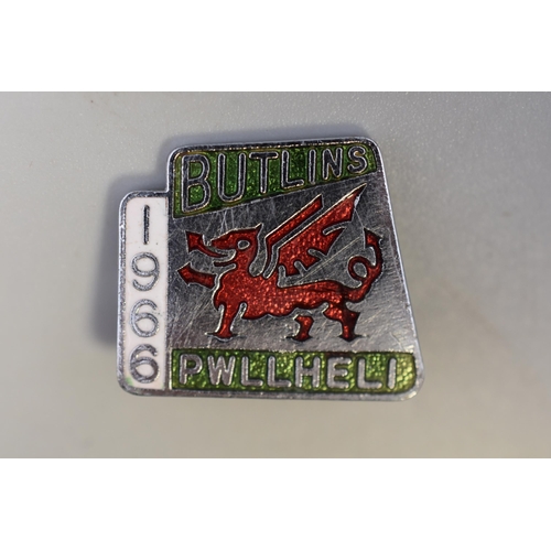 225 - Three Collectible Enamel Metal Badges to Include 'Butlins Pwllheli 1966 by Morton T Colver of Birmin... 