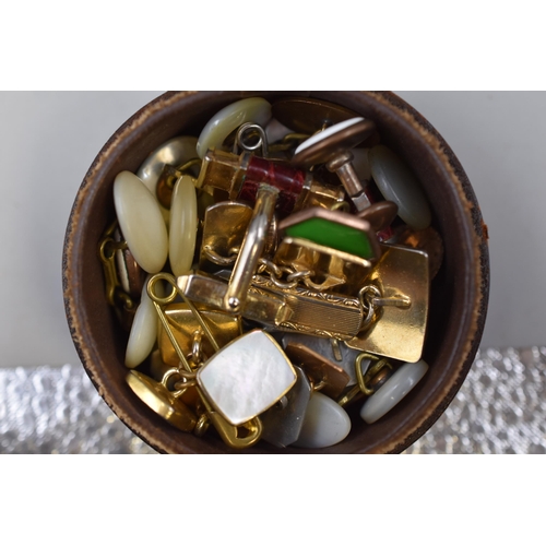 231 - A Selection of Unsorted Vintage Cufflinks, In Leather Stud Box