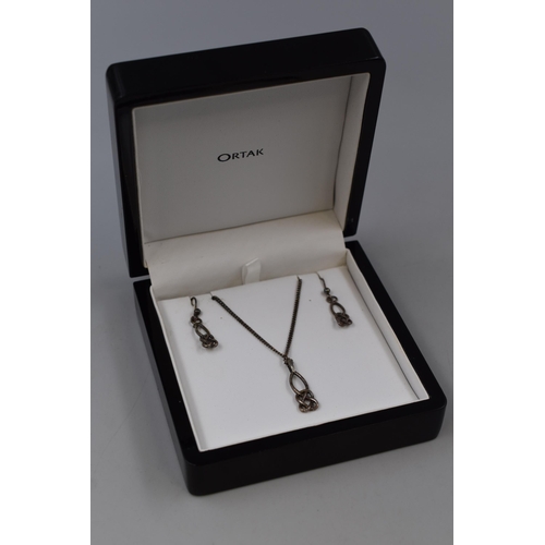 8 - Silver 925 Mackintosh Style Pendant Necklace With Matching Earrings Complete in Box