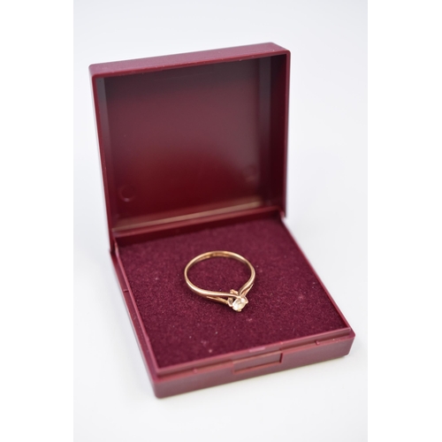 10 - Hallmarked Birmingham 375 (9ct) Gold Solitaire Ring Complete with Presentation Box