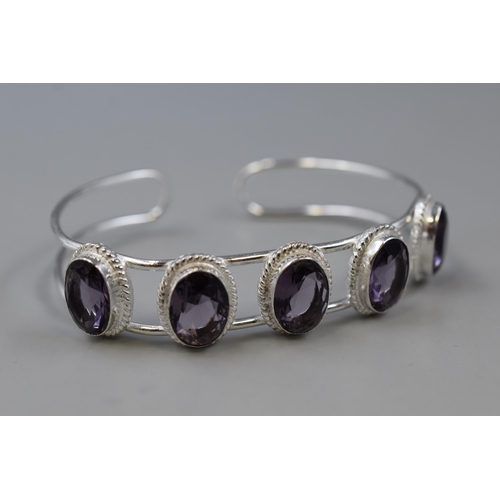 19 - Silver 925 Purple Gemmed Styled Bracelet