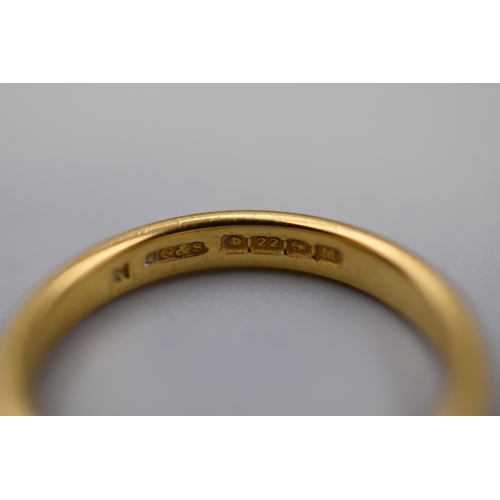 20 - Hallmarked Birmingham 22ct Gold Band Ring (Size O)