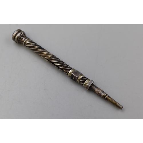 35 - An Antique Unmarked Silver Barley Twist Propelling Pencil