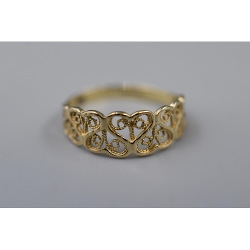 39 - A 9ct Gold (375) Filigree Heart Ring, Size O