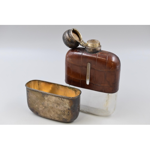 48 - Hallmarked Sheffield Silver and Glass Hip Flask (Height 7