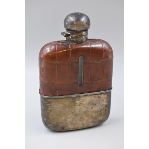 48 - Hallmarked Sheffield Silver and Glass Hip Flask (Height 7