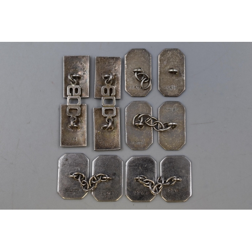 63 - Three Pairs of Vintage Sterling Silver Cufflinks, One Pair is AF