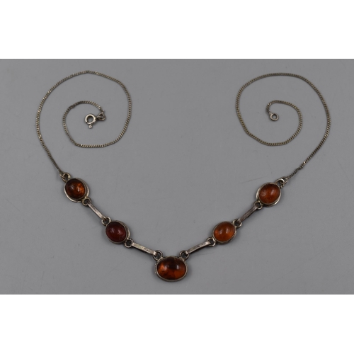 74 - Silver 925, Amber Stoned Necklace