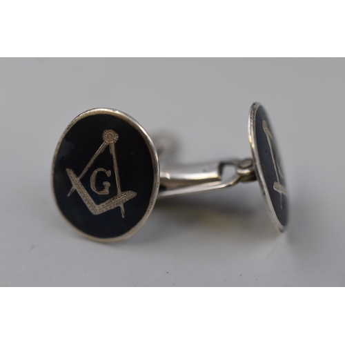 76 - Masonic Sterling Silver Cufflinks Complete in Presentation Box