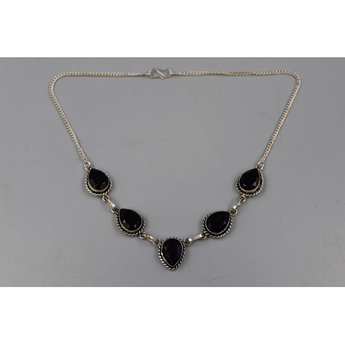 81 - Lovely Silver (925) Black Stone Necklace Complete With Presentation Box