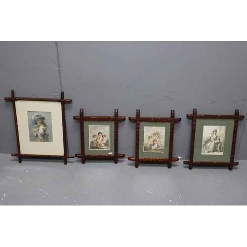 490 - Four Vintage Wood Framed Historical Prints Depicting Georgian Ladies with Children and Cherubs (Larg... 