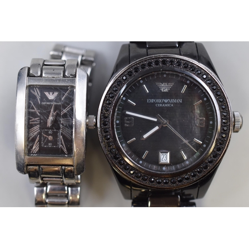 106 - Two Emporio Armani Designer Quartz Watches To Include Ceramica, And Other. Both Working and With Pre... 