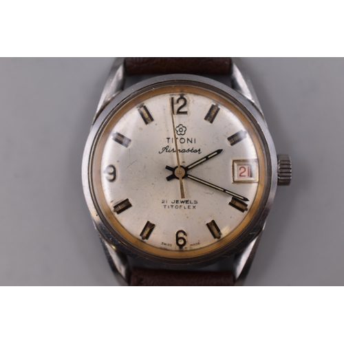 119 - Vintage Titoni Airmaster 21 Jewels Mechanical Gents Watch (Working)