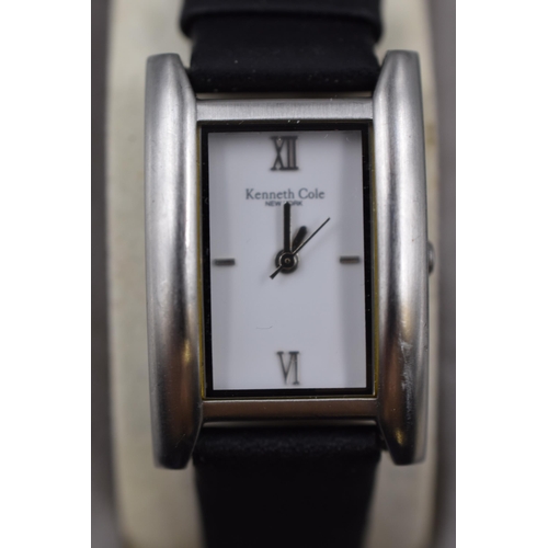 124 - Kenneth Cole Ladies Watch with Black Leather Strap Complete in Presentation Box