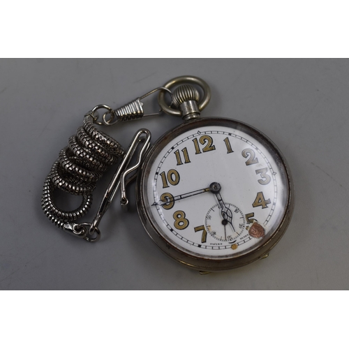 131 - DFNC Circa 1950 Military Style Pocket Watch 8 Jewel Movement (Working)