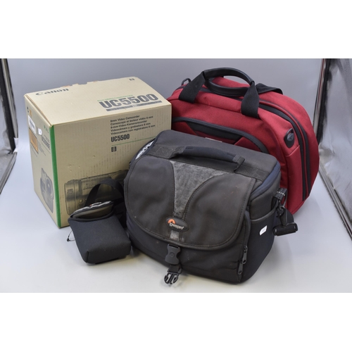 522 - A Large Selection of Sony and Canon Video Camcorder Accessories, With Three Camera Bags (Includes Lo... 