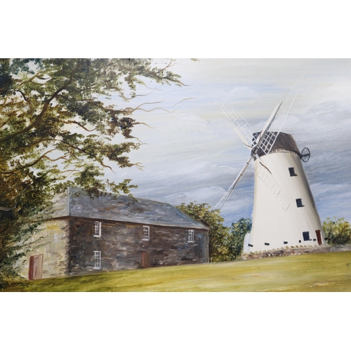 439 - A Framed Margaret Hall Oil on Board Original Painting Depicting Llynnon Windmill, Approx 16