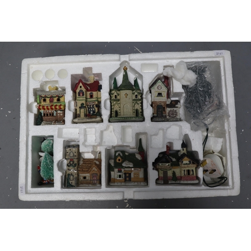 530 - Collective Set of Vintage Ceramic Light-Up Christmas Town Buildings, People and Trees working when t... 