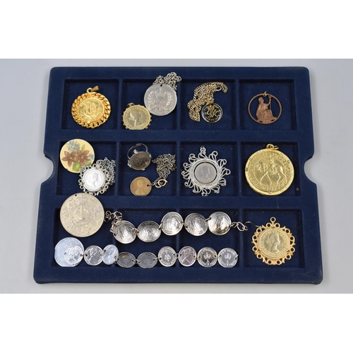 147 - Selection of British Coin Jewellery to Include Ring, Pendants, 3D Bracelet and More