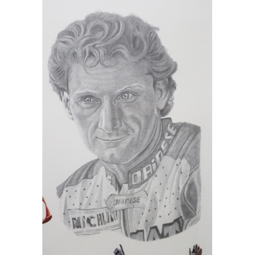 440 - Framed tribute to carl fogarty by stuart mcintyre, Approx 26