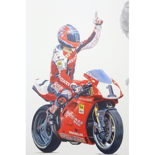 440 - Framed tribute to carl fogarty by stuart mcintyre, Approx 26