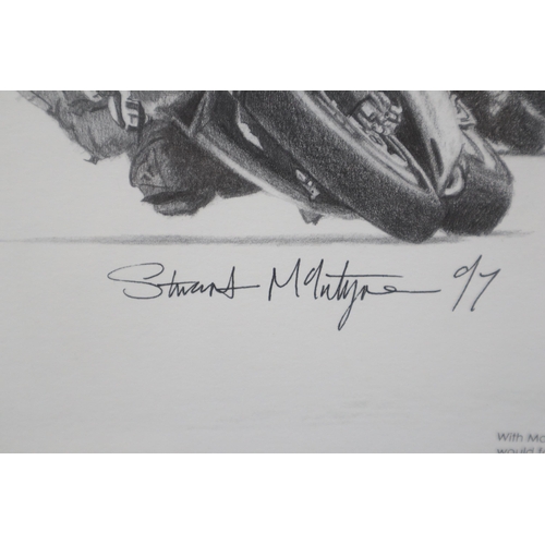 440 - Framed tribute to carl fogarty by stuart mcintyre, Approx 26