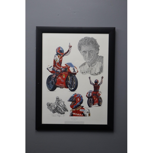 440 - Framed tribute to carl fogarty by stuart mcintyre, Approx 26