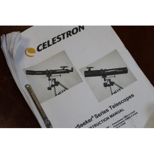 443 - A Celestron PowerSeeker Series 114EQ Newtonian astronomical telescope, With Various Accessories, Att... 