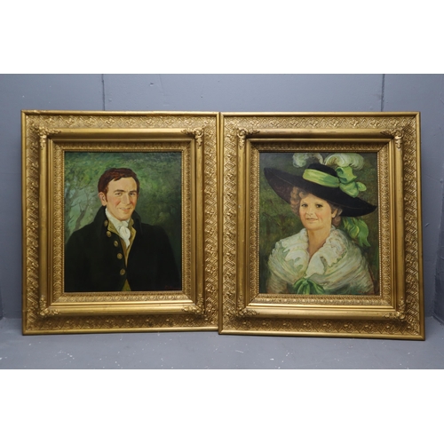 447 - Pair of Specially Commissioned Oil Board Portraits of the former residents of Sparth House in matchi... 