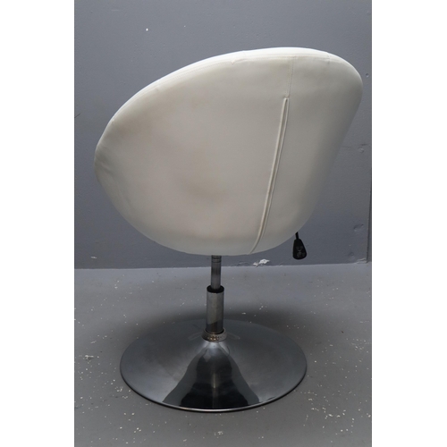 584 - Large White Faux leather hydraulic Height adjustable Egg Chair with Chrome Metal base