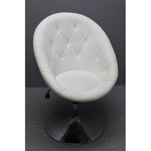 584 - Large White Faux leather hydraulic Height adjustable Egg Chair with Chrome Metal base