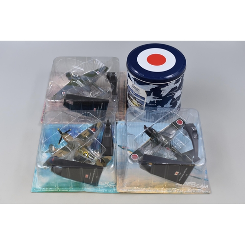 453 - Royal Air Force Fine China Mug in Tin and Three Collectable RAF Model Planes to Include Supermarine ... 