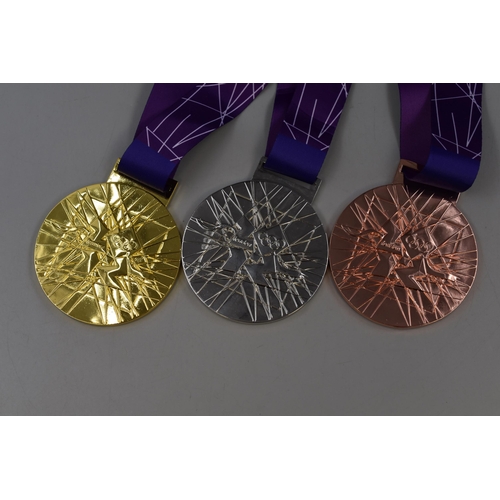 174 - Set of Bronze, Silver, and Gold Replica London 2012 Olympic Medals with Ribbons