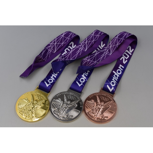 174 - Set of Bronze, Silver, and Gold Replica London 2012 Olympic Medals with Ribbons