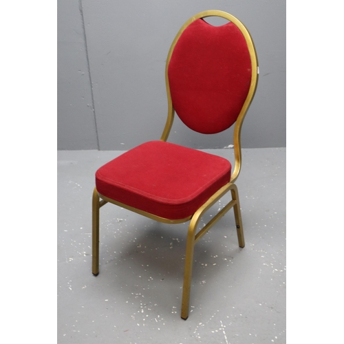 565 - A Set of Six Metal Framed Red Cushioned Stackable Chairs, Approx 37