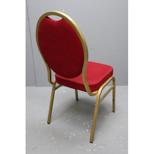 565 - A Set of Six Metal Framed Red Cushioned Stackable Chairs, Approx 37