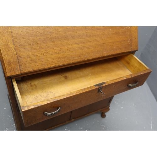 573 - Edwardian Oak Bureau Bookcase with Leaded Stained Glass doors(a/f) to upper section, above a fall Fl... 