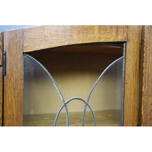 573 - Edwardian Oak Bureau Bookcase with Leaded Stained Glass doors(a/f) to upper section, above a fall Fl... 