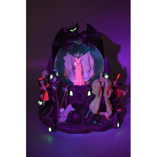 187 - LARGE Boxed Disney Musical Glow In The Dark Villains Globe with the Tune Grim Grinning Ghost working... 