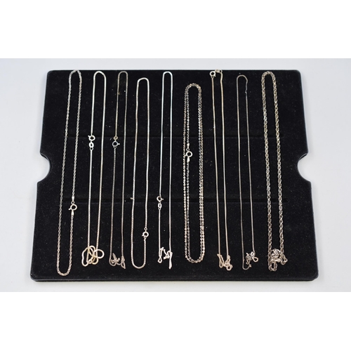 190 - A Selection of Nine 925. Sterling Silver Necklace Chains, Various Styles and Lengths